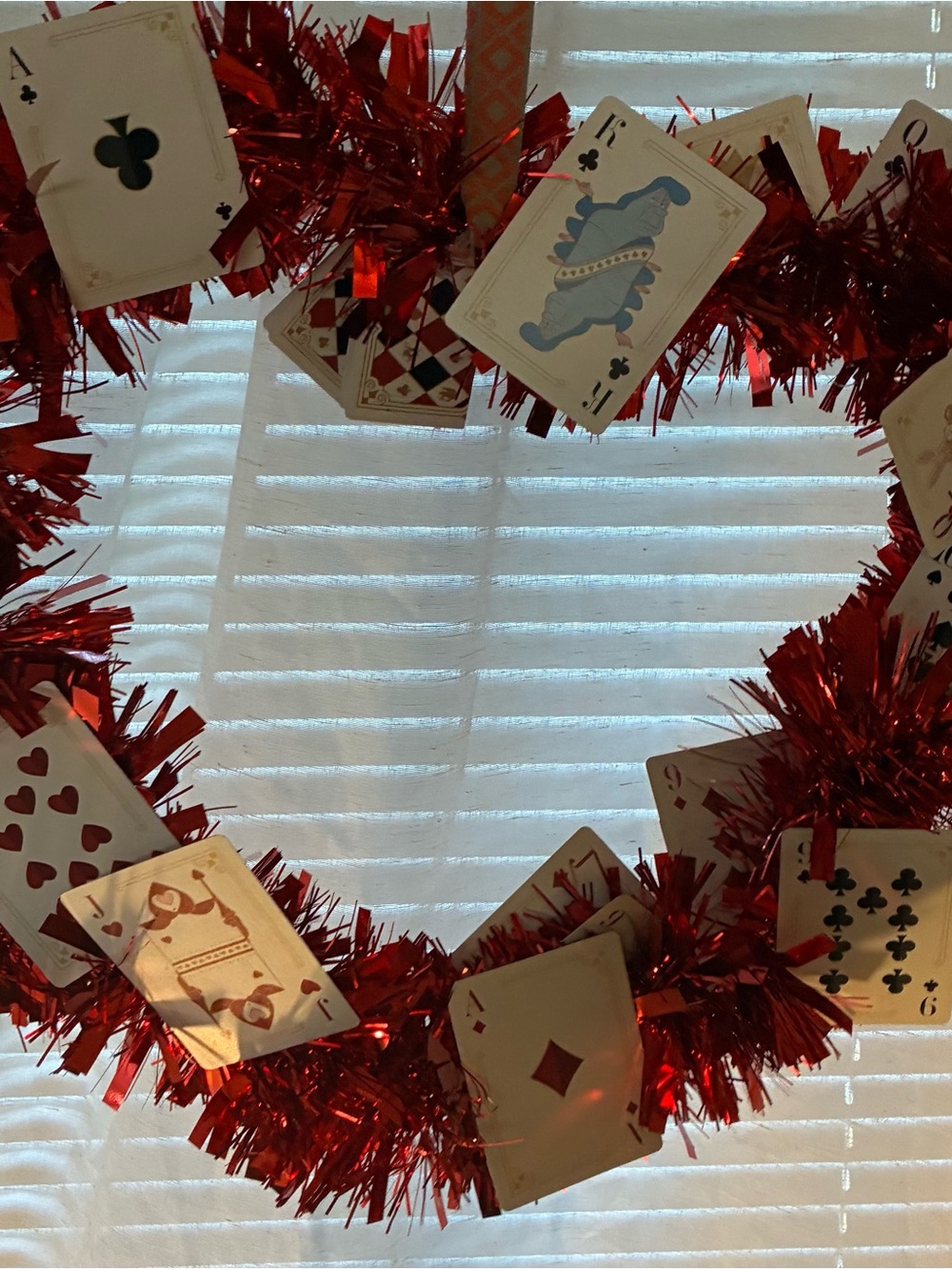 Red Tinsel Playing Card DoorWreath